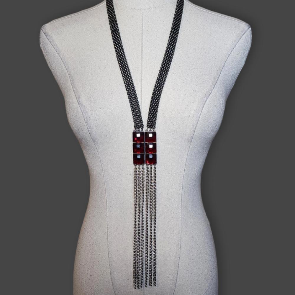 Silver/Ruby Long Statement Necklace - image 1